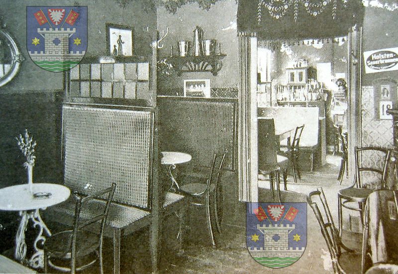 Blick in die Innenräume des Café C.F. Hanssen in der Niederstraße Nr. 14 im Jahre 1915